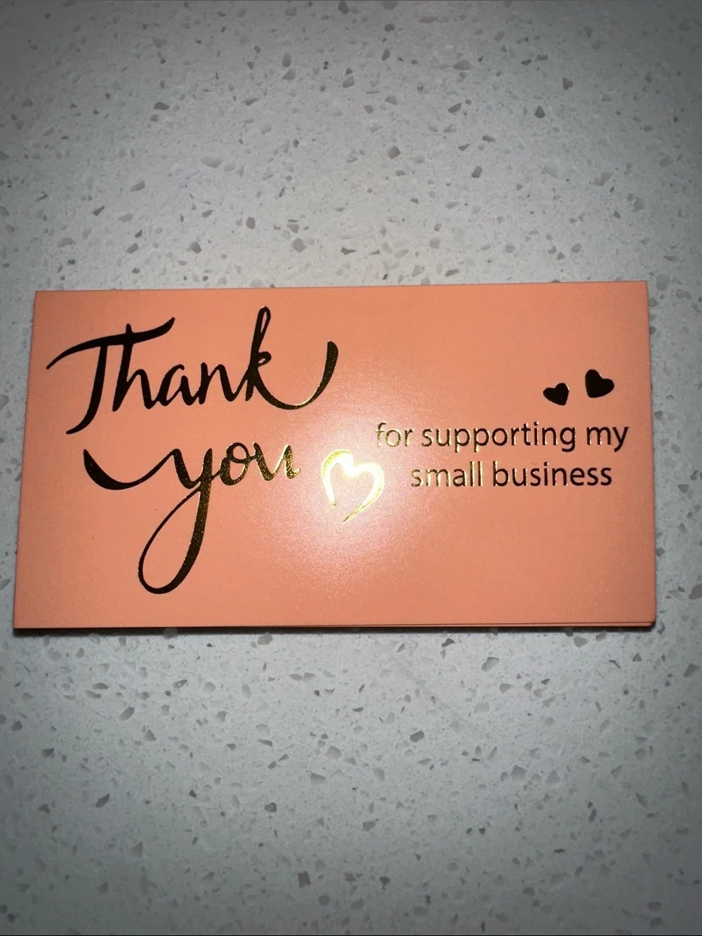 500 Labels and 50 Thank You Cards. Coral background with metallic gold lettering